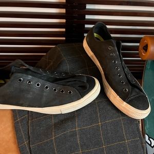 Converse-John Varvatos collaboration. Black leather, textile finish. Size 11M.